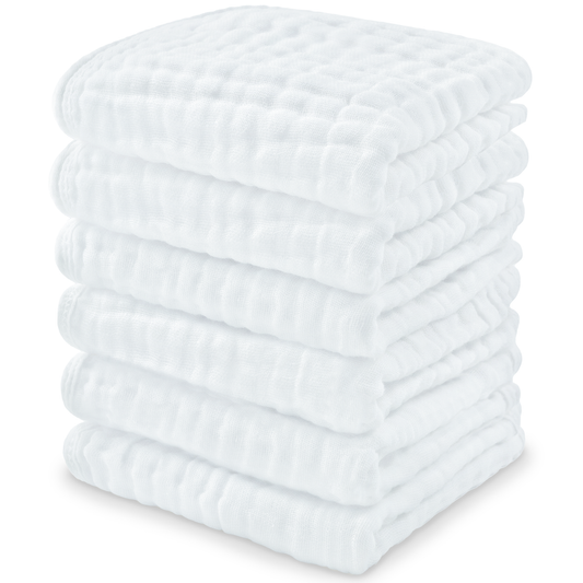 Baby Washcloths 100% Muslin Cotton by Comfy Cubs: White / 6-Pack 10”X10”