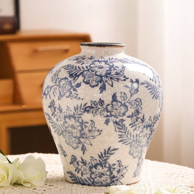 Blue Floral Ceramic Vase