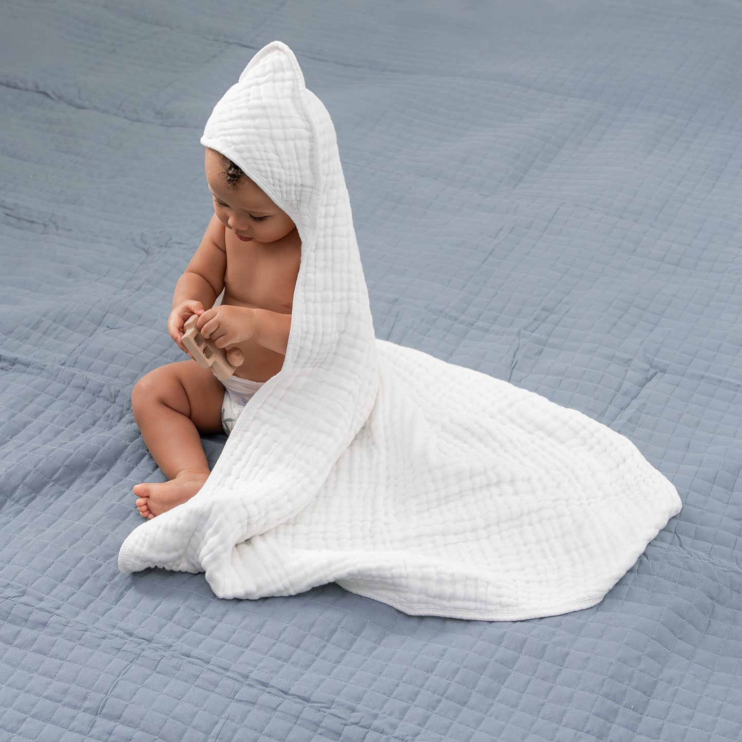 Baby Hooded 9 Layer Muslin Cotton Towel for Kids: White / Pack of 1
