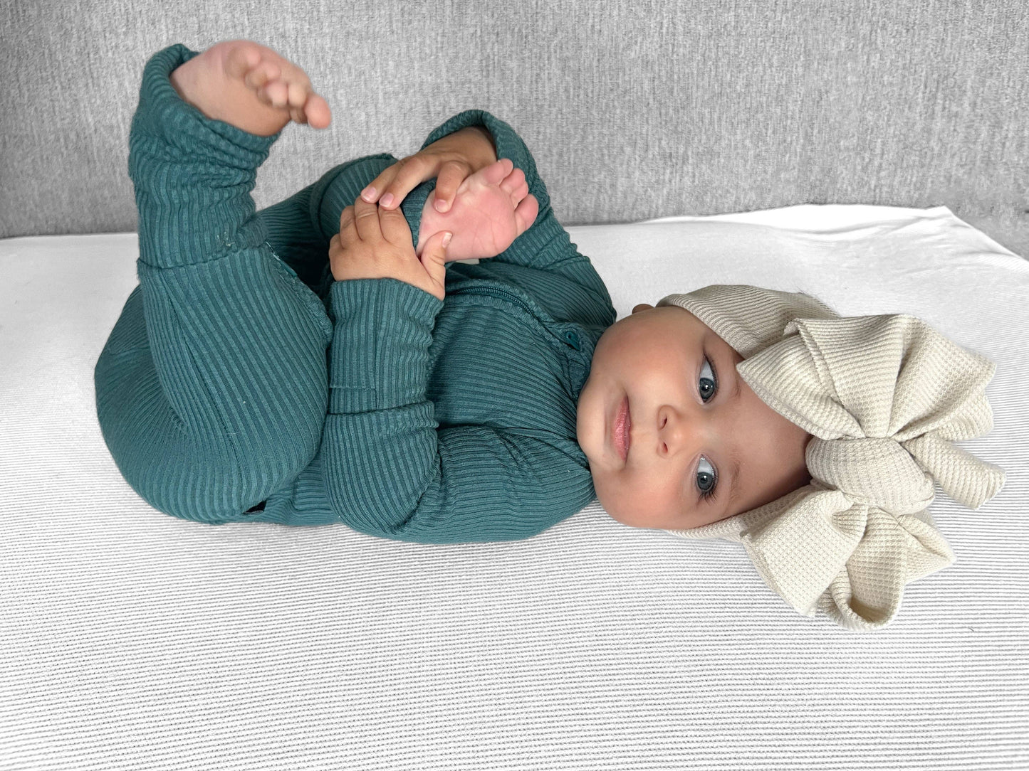 ZIP ROMPER - Peacock Ribbed: 6/12m