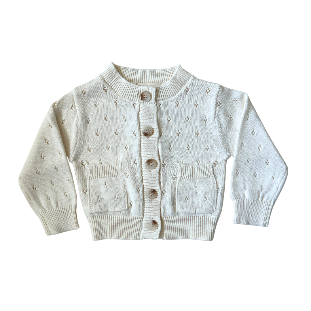 Luna + Luca Pointelle Cardigan - Cream: Cream / Newborn