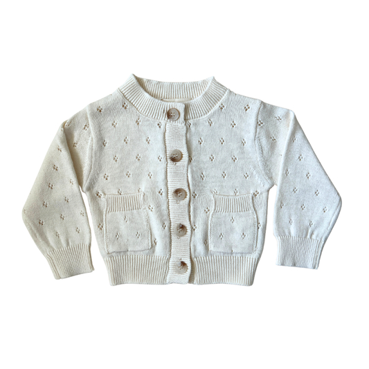 Luna + Luca Pointelle Cardigan - Cream: Cream / Newborn
