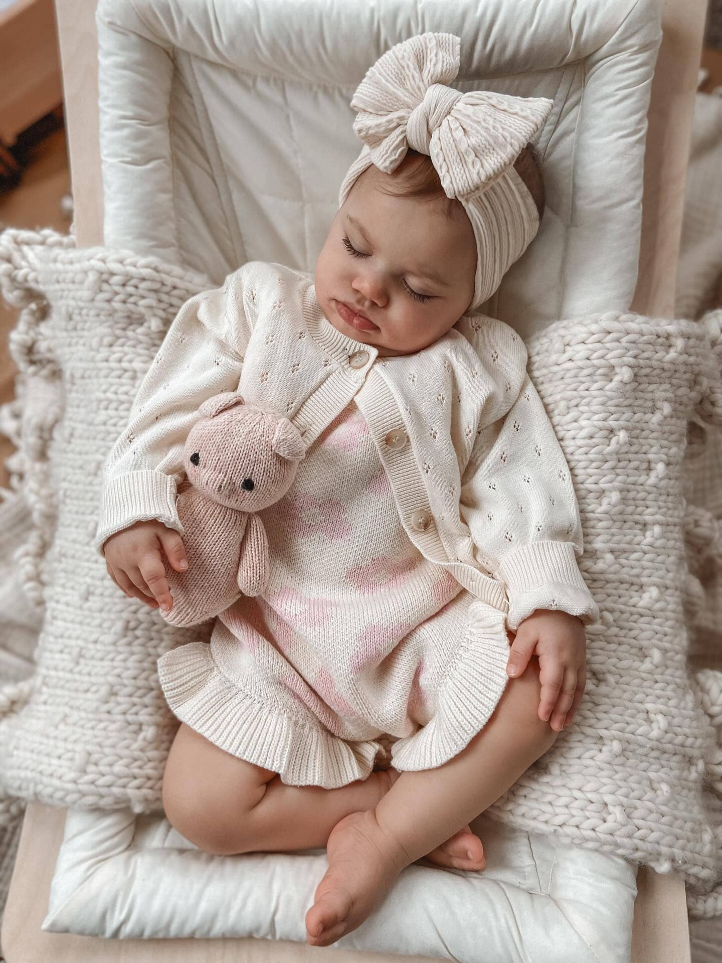 Luna + Luca Pointelle Cardigan - Cream: Cream / Newborn