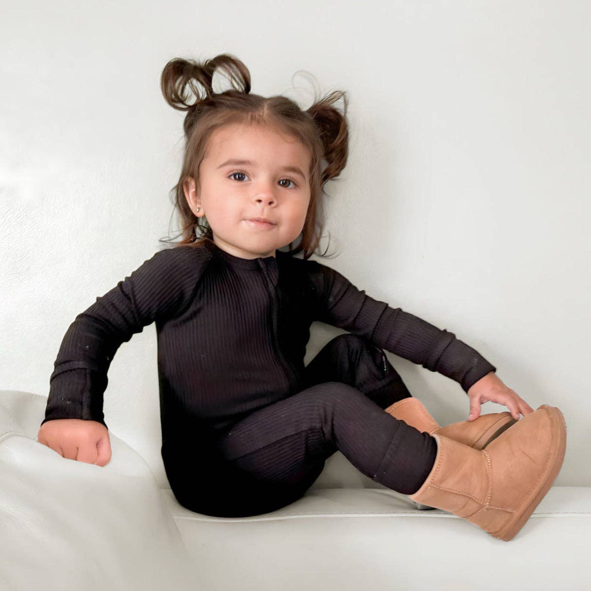 ZIP ROMPER - Midnight Ribbed: 0/3m