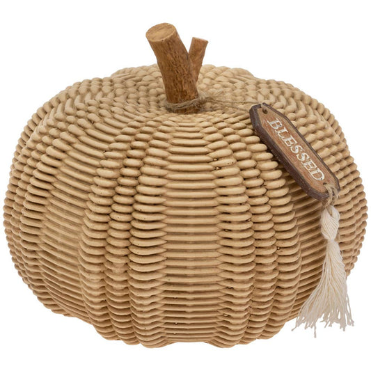 8" Dia Large Wicker Textured Pumpkin Fall