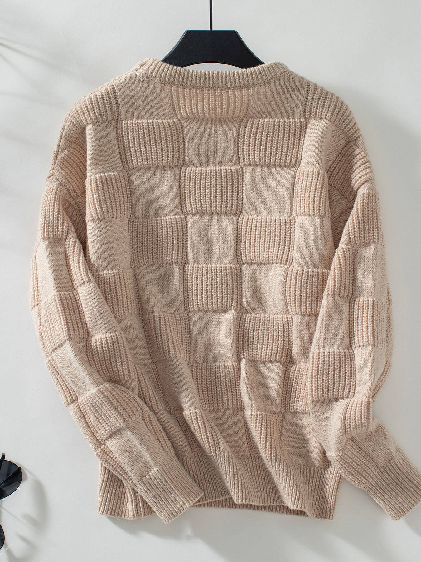 Minimalist Checked Crewneck Sweater: Apricot / S