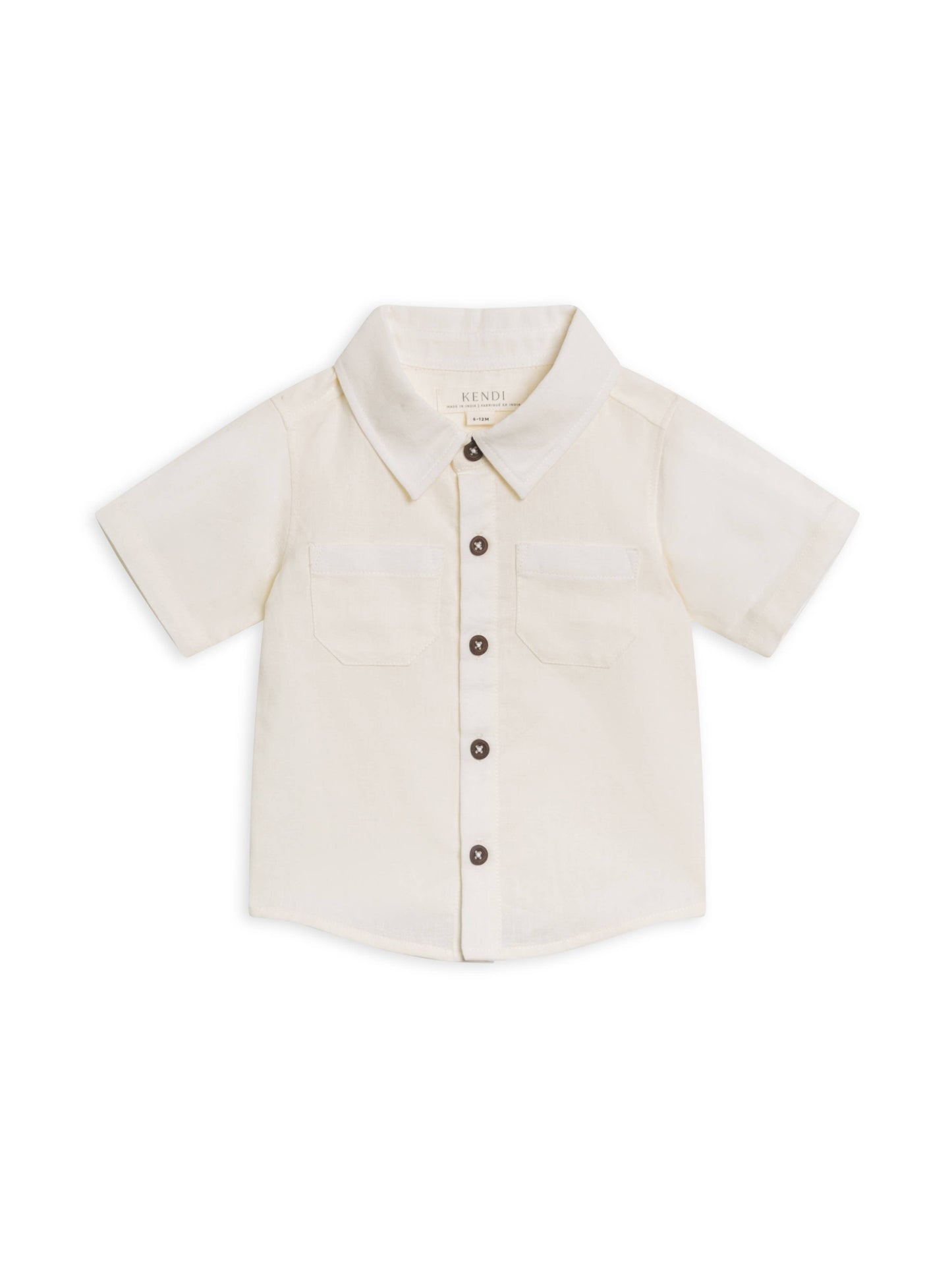 Baby Graham Linen Collared Button Down - Coconut: 4T