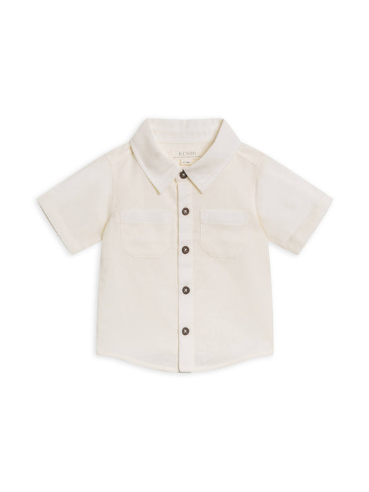 Baby Graham Linen Collared Button Down - Coconut: 18-24M