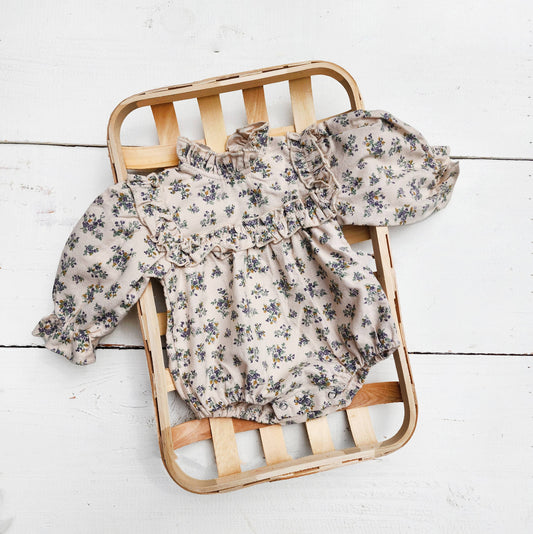 Baby Cotton bubble Romper Dressy sleeve Viola with Headbow: 3-6m