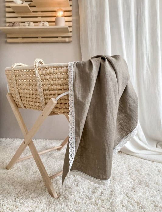 Linen Swaddle with Lace Trim