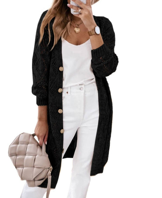 Hollowout Openknit Cardigan- Black