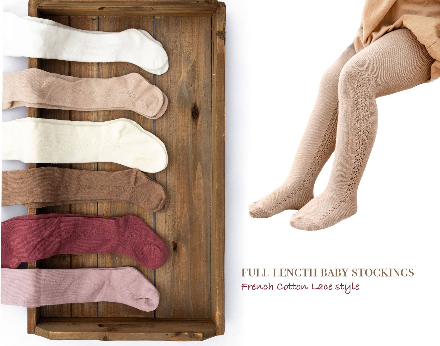 Baby Girl french tights Cotton Knit Lace stocking: White / 6-18 months kids