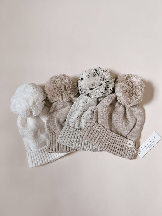 Luna + Luca Pom Beanie - White: White / 0-3m