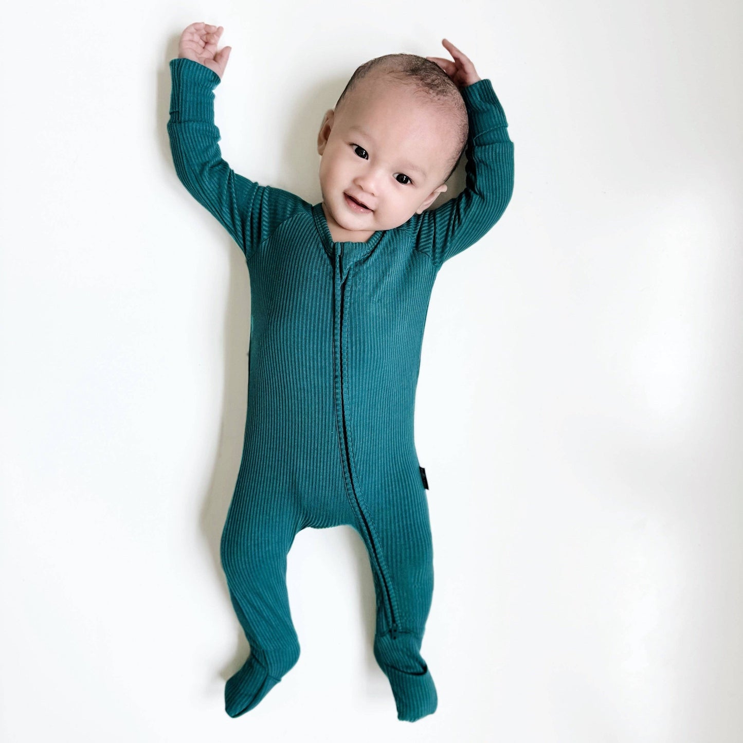 ZIP ROMPER - Peacock Ribbed: 3/6m