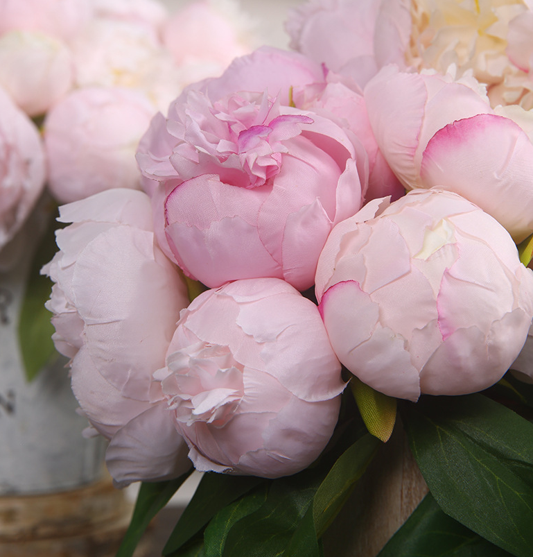 10''T Silk Peony Floral Bouquet, Blooming/Bud Peonies, Pink