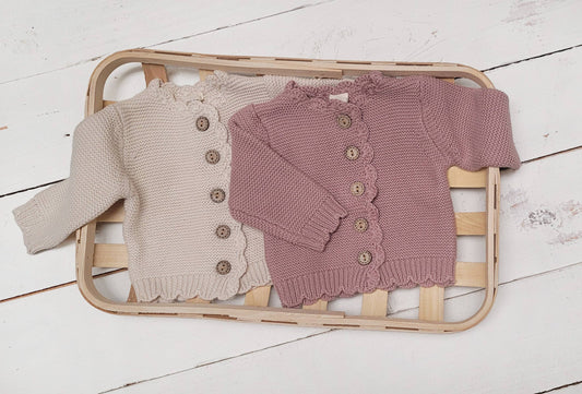 Baby Girl Sweater Cardigan Cotton Knit Dressy top SOPHIA: Sophia Dusty Pink / 0-3m