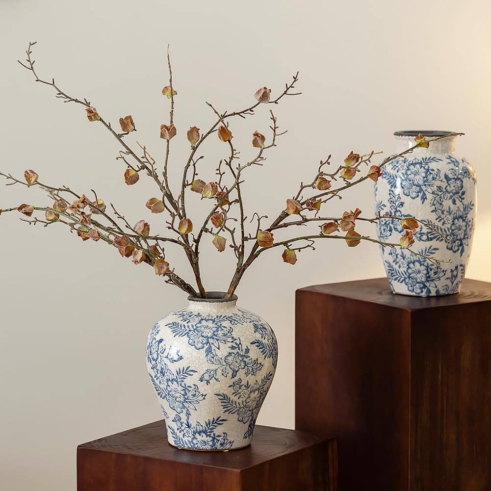 Blue Floral Ceramic Vase