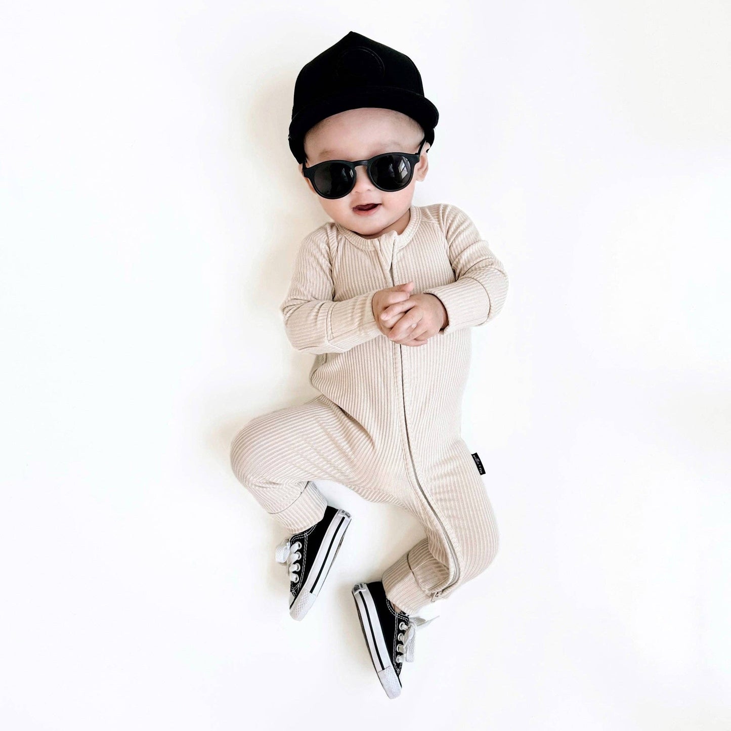 ZIP ROMPER - Clay Ribbed: 0/3m