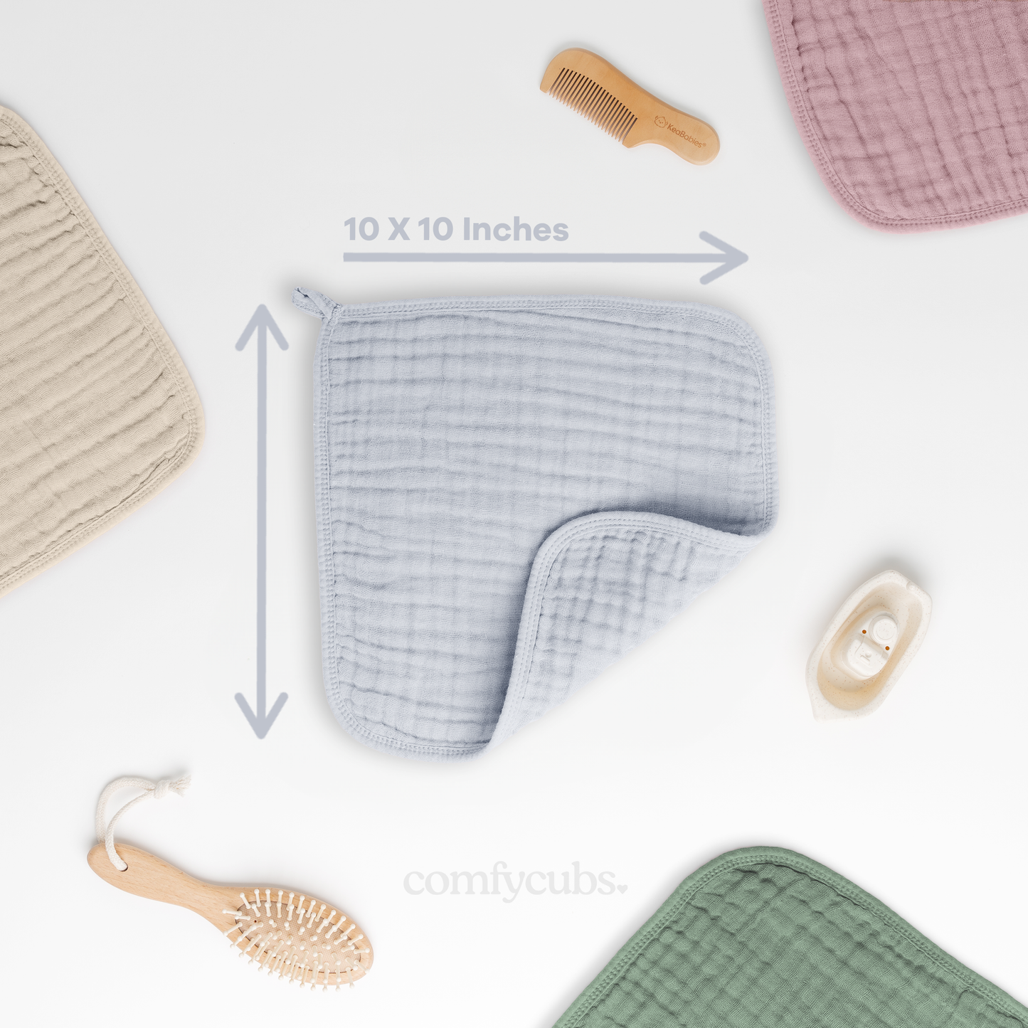 Baby Washcloths 100% Muslin Cotton by Comfy Cubs: White / 6-Pack 10”X10”