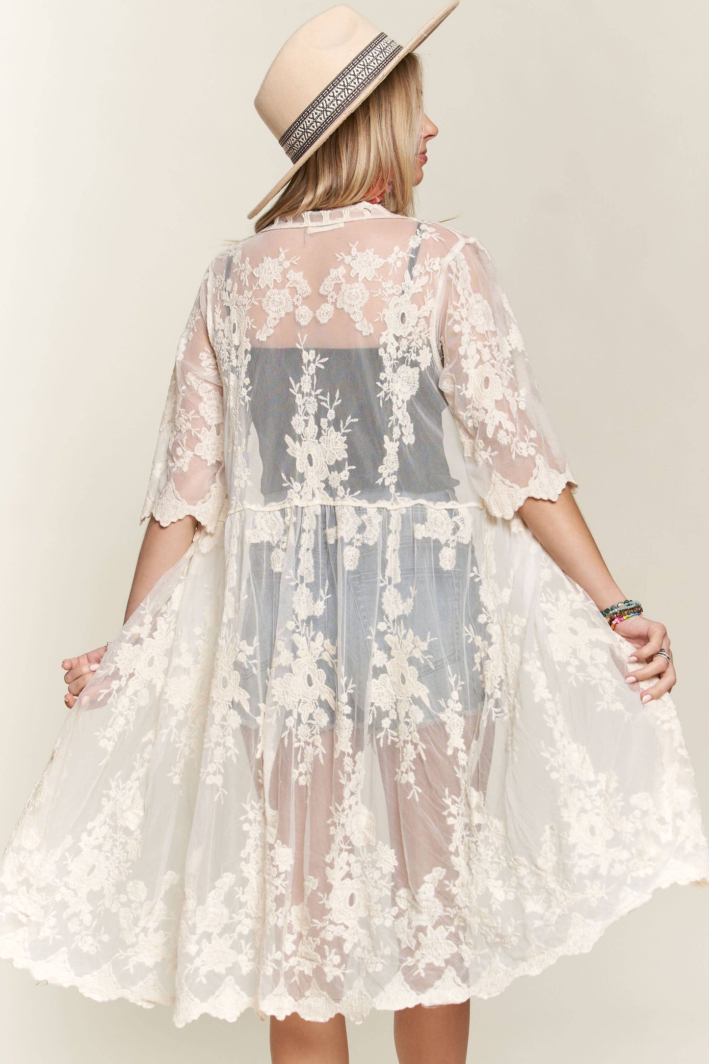 LEJ2137A - LACE CROCHET KIMONO: WHITE / M/L