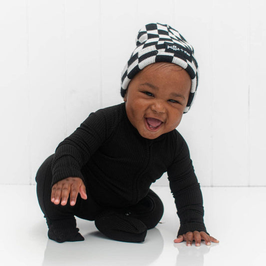 ZIP ROMPER - Midnight Ribbed: 6/12m