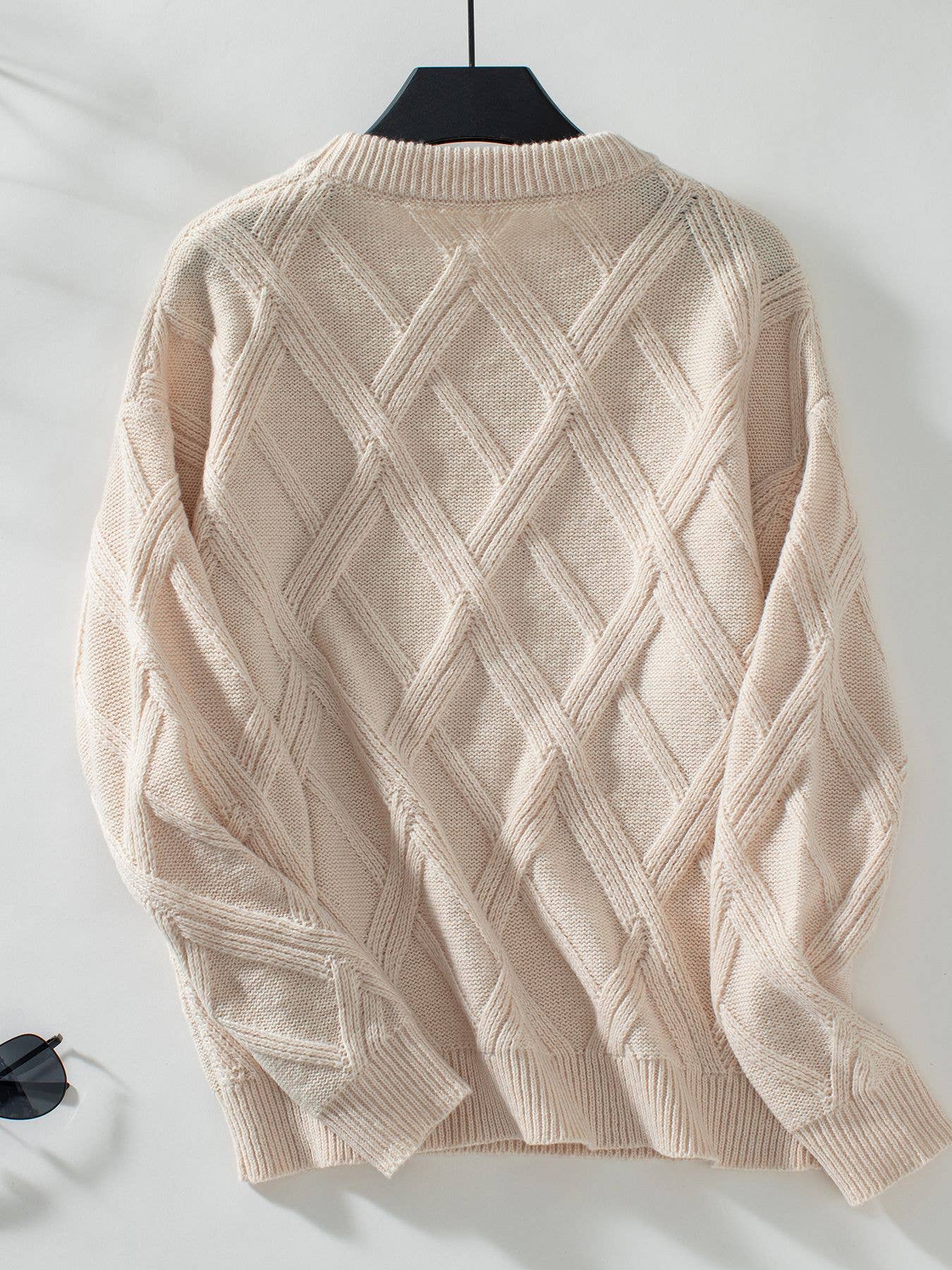 Diamond-Checked Pullover Sweater: Black / XL