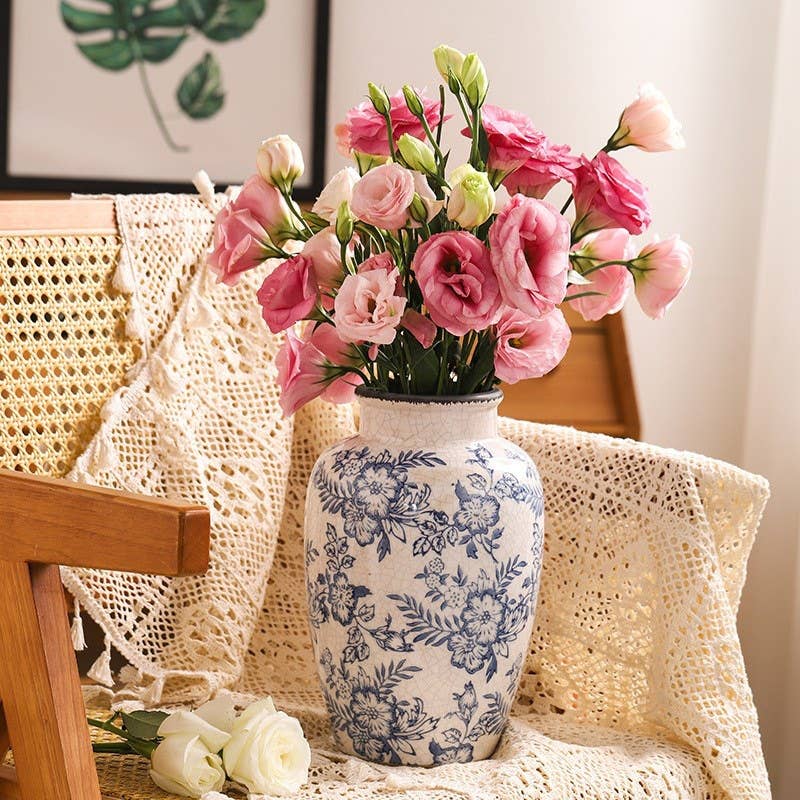 Blue Floral Ceramic Vase