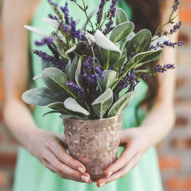 Flocked Lamb's Ear Artificial Leaf Bush, DIY Craft Greenery