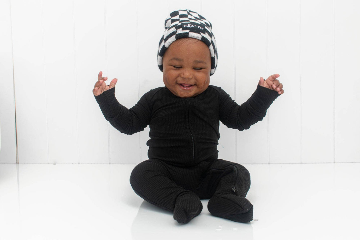 ZIP ROMPER - Midnight Ribbed: 3/6m