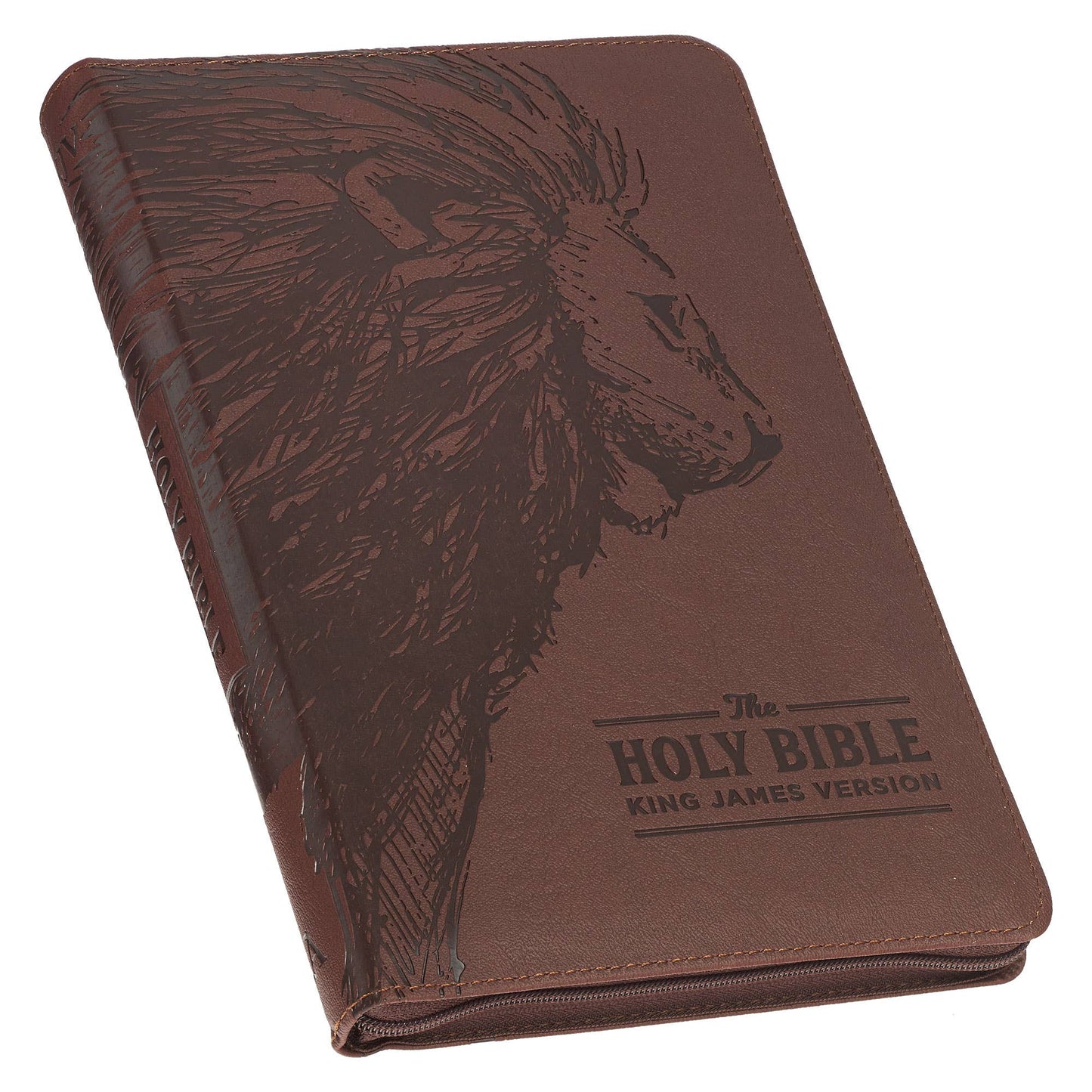 KJV Bible Deluxe Gift Faux Leather, Brown Lion w/zipper