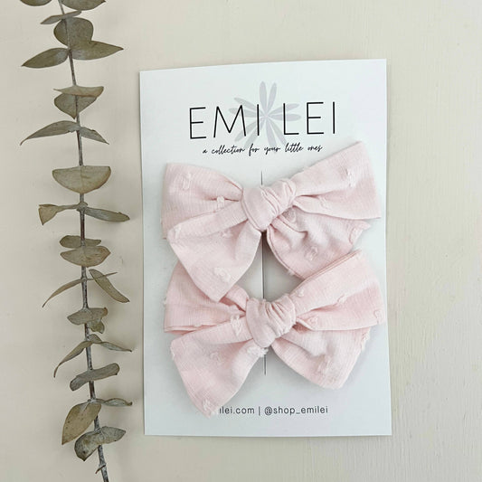 Pigtail Bow Clip Set - Blush