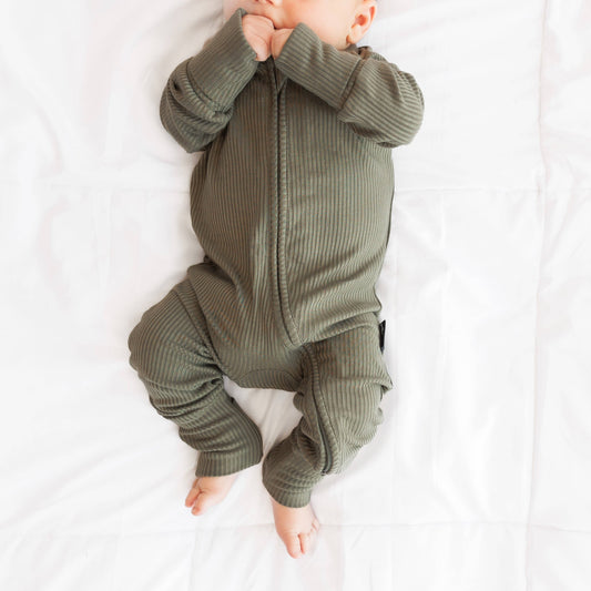 ZIP ROMPER - Moss Ribbed: 0/3m