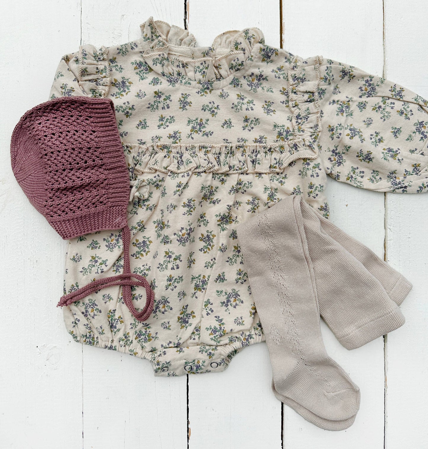 Baby Cotton bubble Romper Dressy sleeve Viola with Headbow: 12-18m