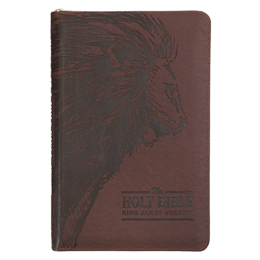 KJV Bible Deluxe Gift Faux Leather, Brown Lion w/zipper
