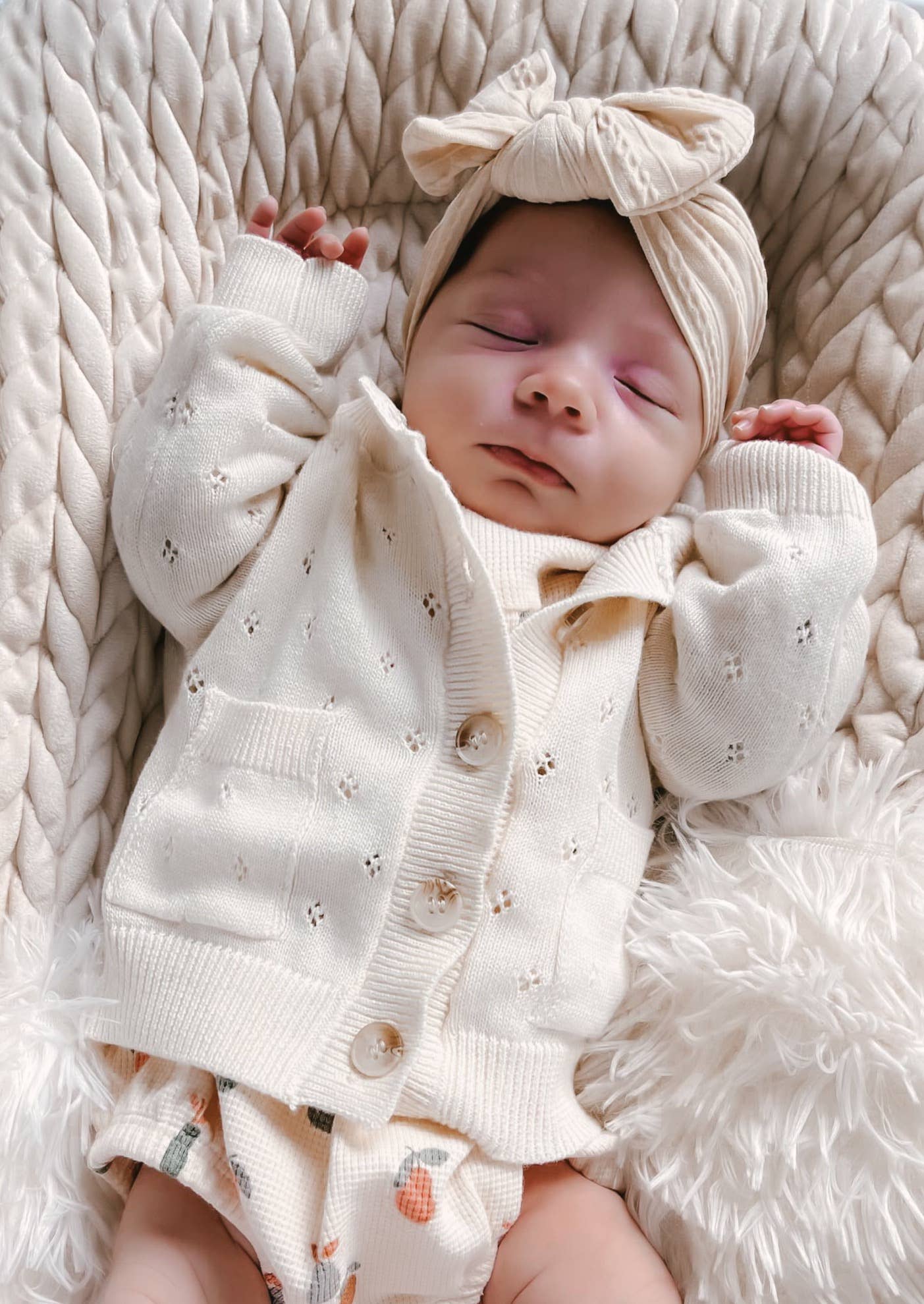 Luna + Luca Pointelle Cardigan - Cream: Cream / 6-12m