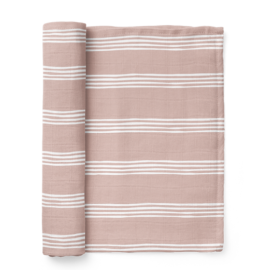 Muslin Swaddle Baby Blanket – Stripe: Smoke Rose