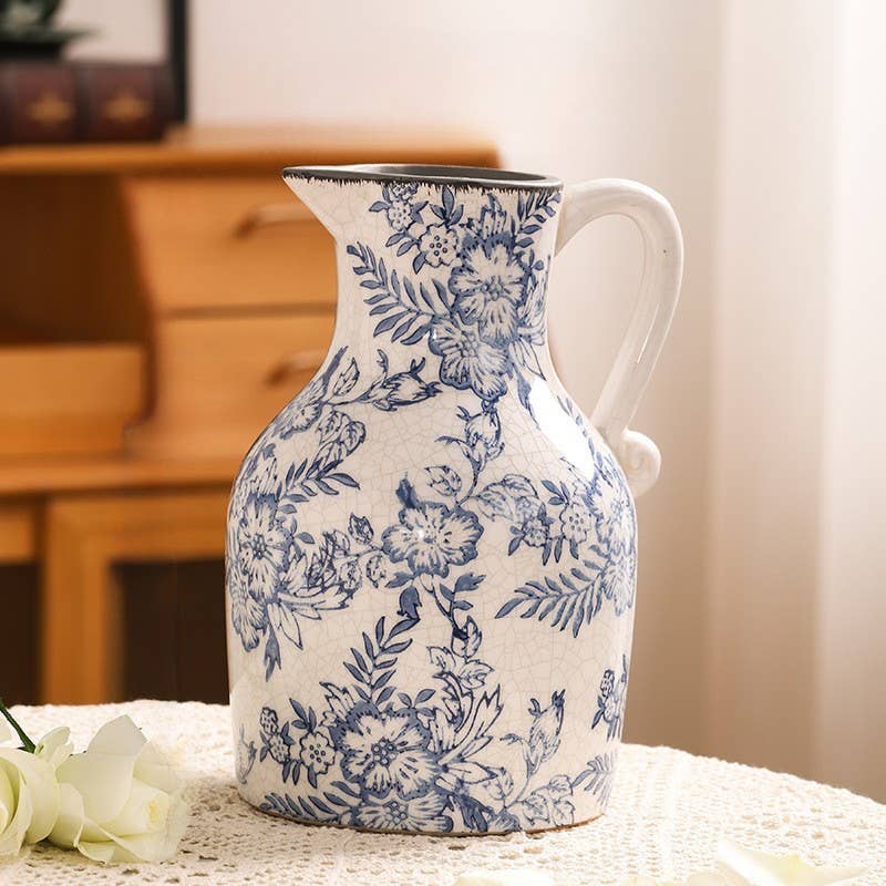 Blue Floral Ceramic Vase