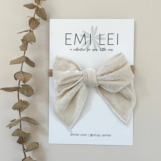 Velvet Fable Bow Headband - Ivory