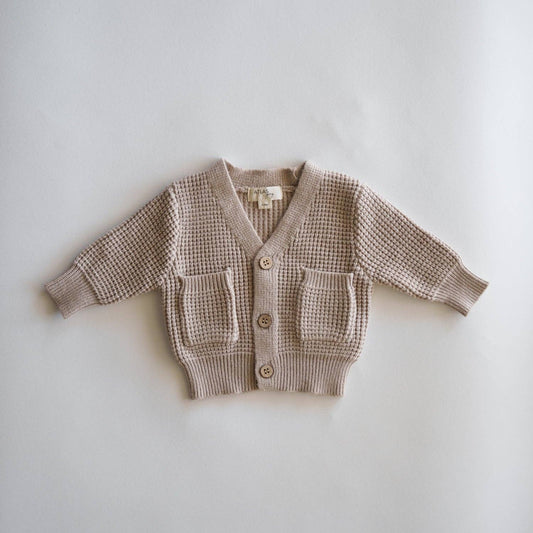 Knit Pocket Cardigan: Oak / 5-6T