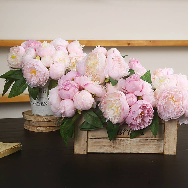 10''T Silk Peony Floral Bouquet, Blooming/Bud Peonies, Pink